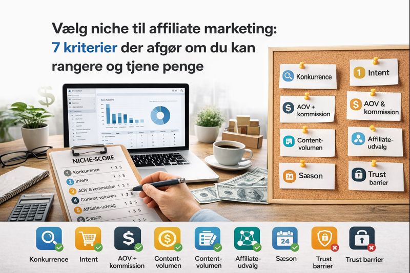 Vælg niche til affiliate marketing: 7 kriterier der afgør om du kan rangere og tjene penge