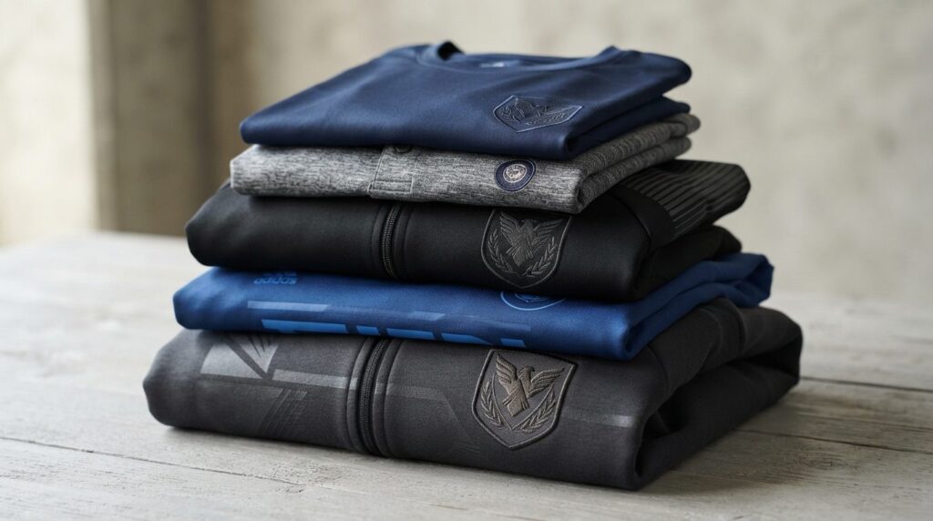 Close-up professional stockfoto of folded team club clothing
